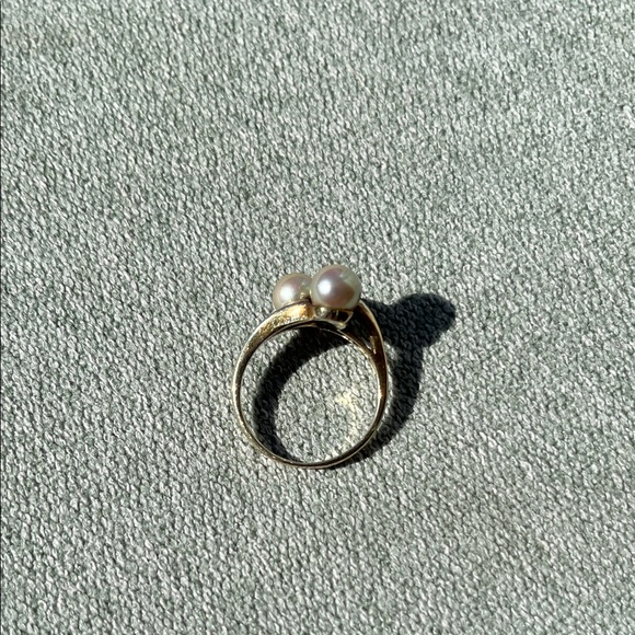 10 kt gold and double pearl ring - Picture 5 of 6